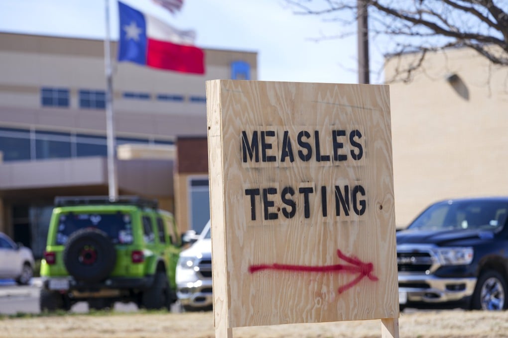 A sign for measles testing is seen in Seminole, Texas, on Friday. Photo: AP