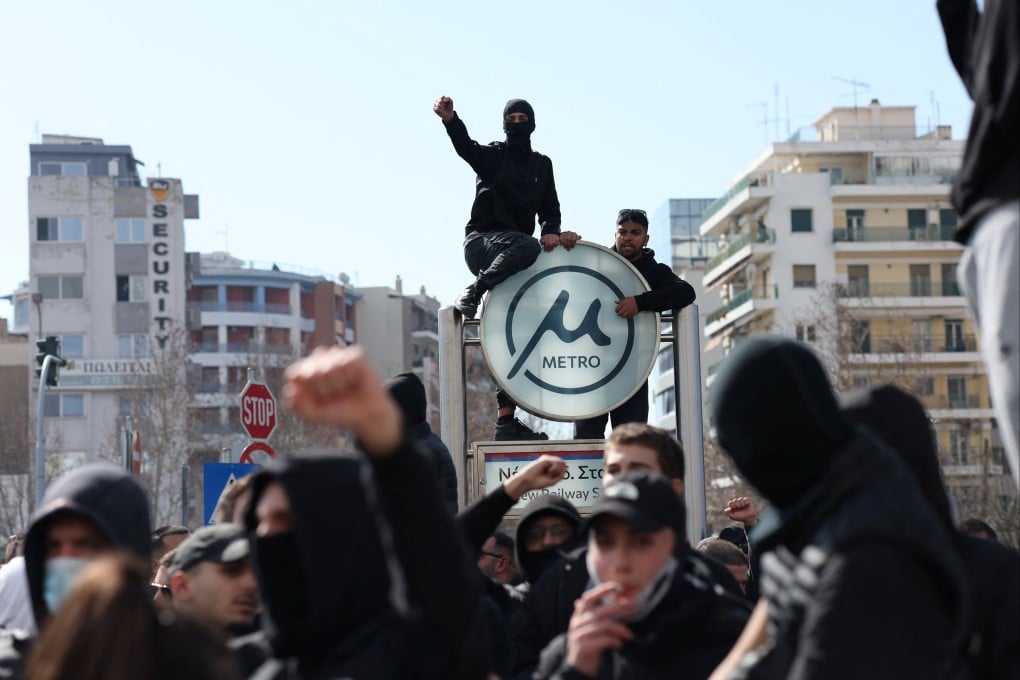 Protesters mark the second anniversary of the country’s worst railway disaster, while an investigation continues, in Thessaloniki, Greece on February 28, 2025. Photo: Reuters
