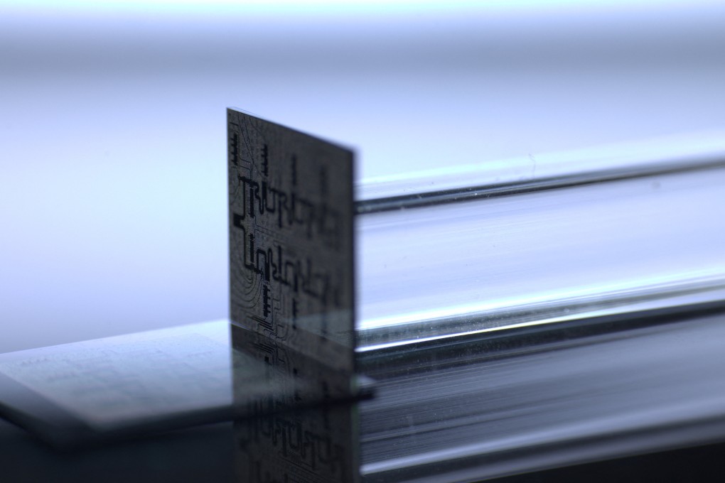 Amazon Web Services’ Ocelot quantum computing chip is seen at the company’s quantum facility in Pasadena, California. Photo: Handout