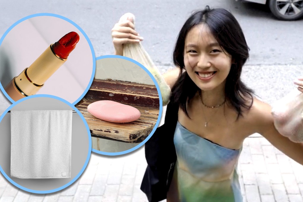 A frugal woman in China only uses second-hand products, including soap, towels and lipstick to help save the planet. Photo: SCMP composite/Shutterstock/Douyin
