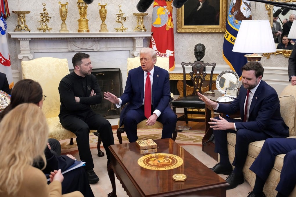 US President Donald Trump and his deputy J.D. Vance (right) have a testy exchange with Ukraine’s Volodymyr Zelensky (left) at the White House on February 28. Photo: Getty Images/TNS