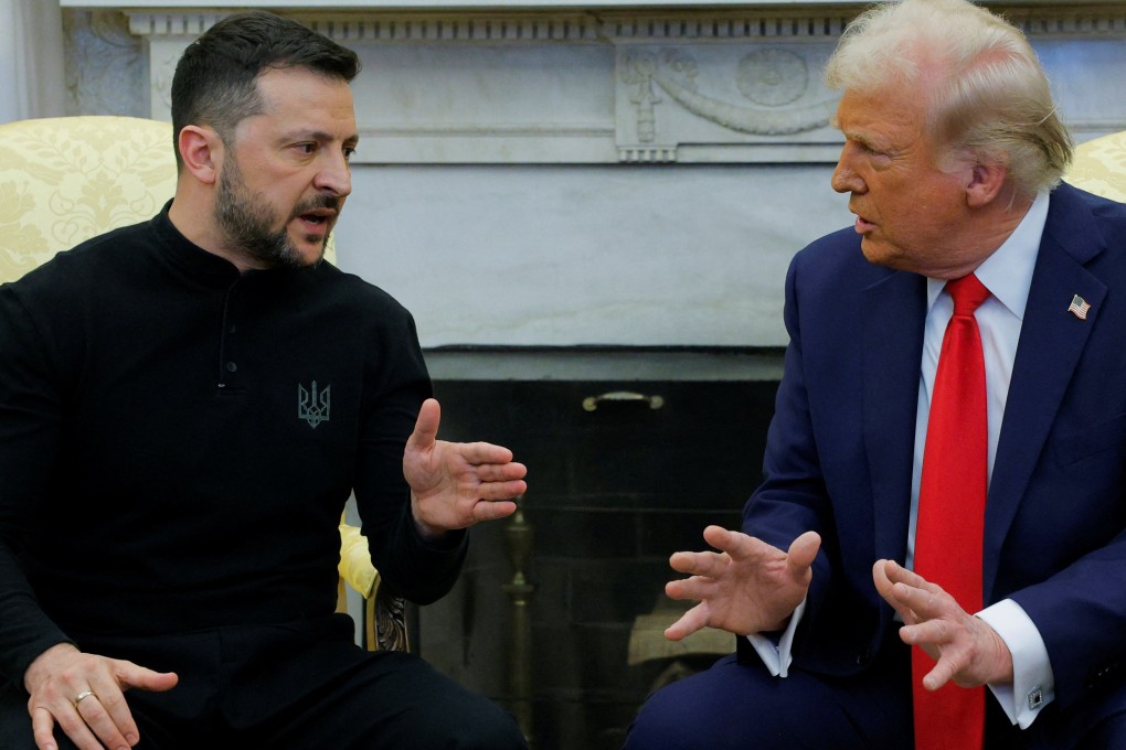 Ukrainian President Volodymyr Zelensky and US President Donald Trump talking over each other in the Oval Office on Friday. Photo: Reuters