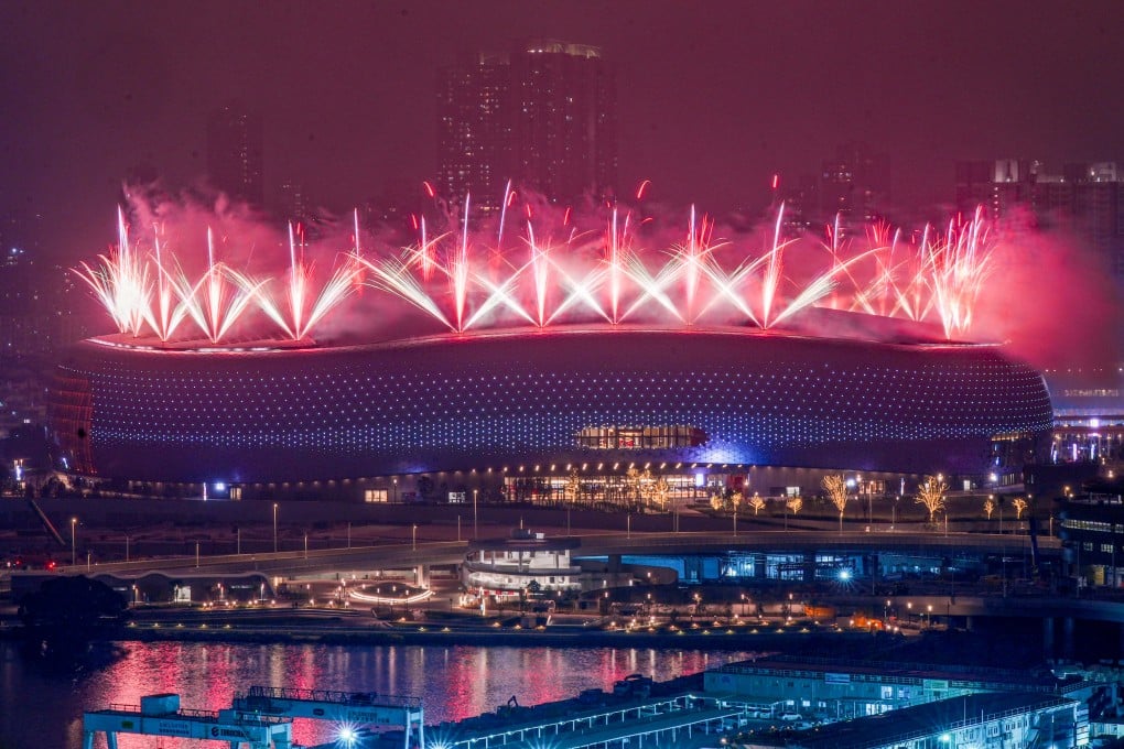 A pyrotechnics display helped cap off the Kai Tak Sports Park opening ceremony on Saturday. Photo: Eugene Lee