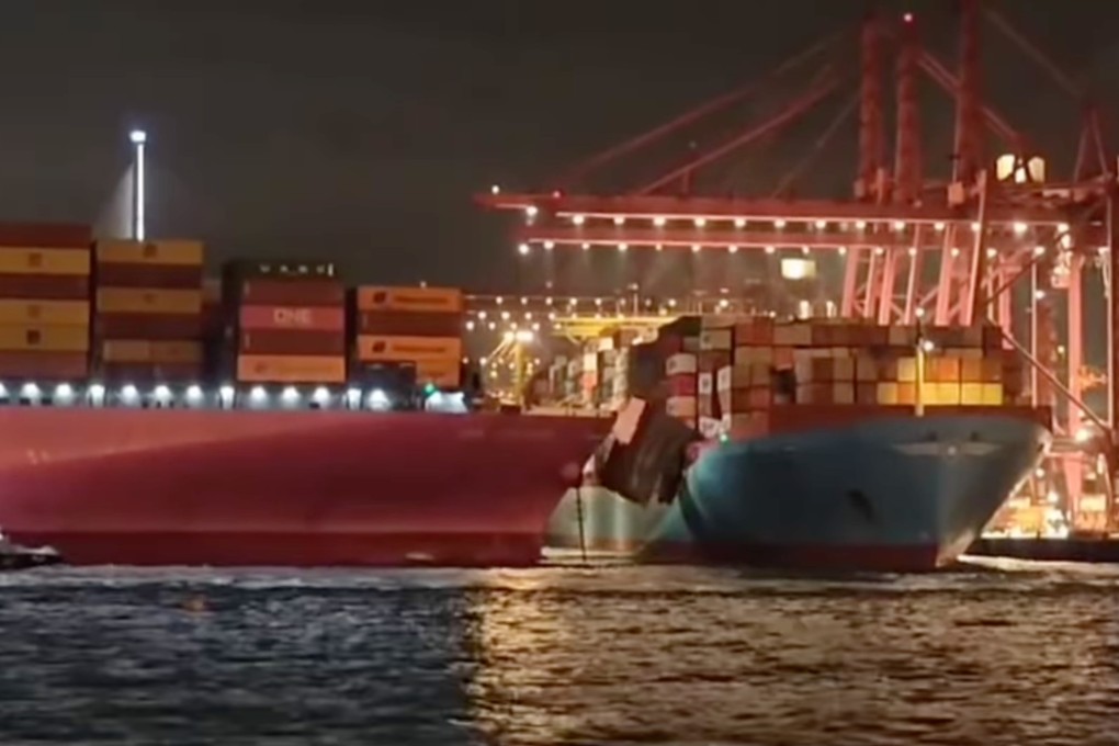 Three containers fell into the sea on Friday after two ships collided. Photo: Facebook/Hei Chau