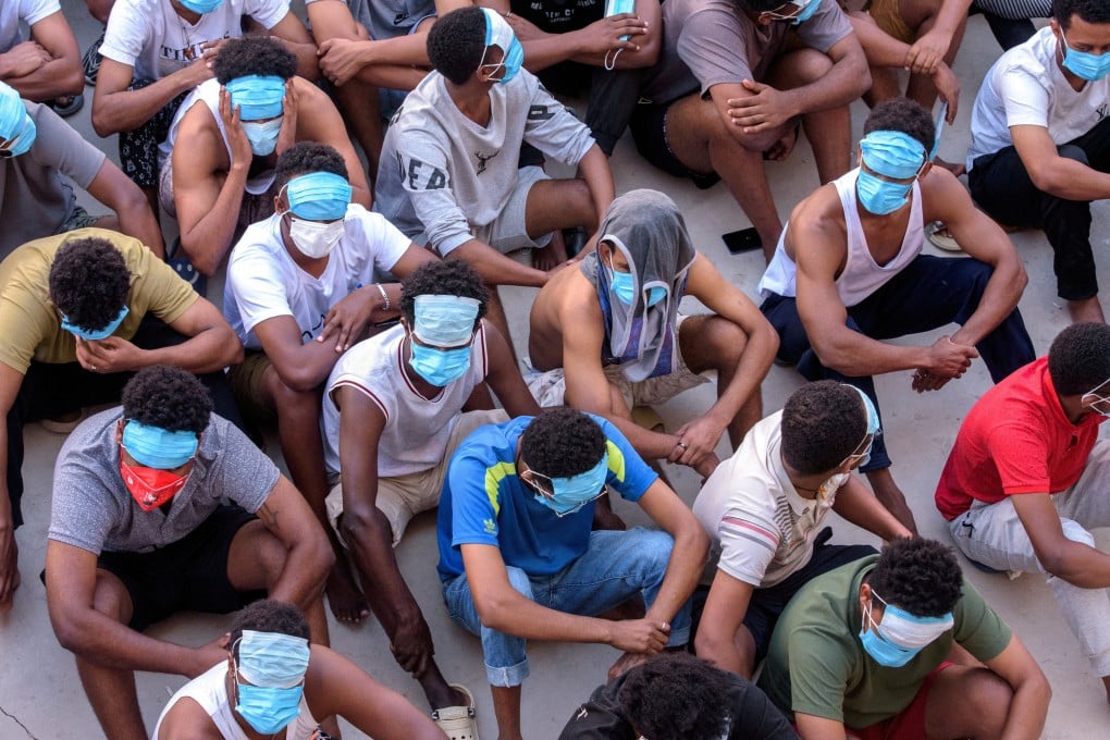 Victims of scam centres who were tricked or trafficked into working in Myanmar, at a compound inside the KK Park, a fraud factory and a human trafficking hub on the Thailand-Myanmar border, on Wednesday. Photo: Reuters
