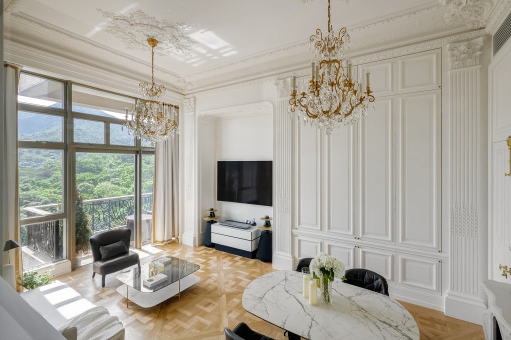 The living room of the Palace of Versailles-inspired, Pocket Square-designed flat in Tai Wai, in the northeast of Hong Kong. Photo: Steven Ko
