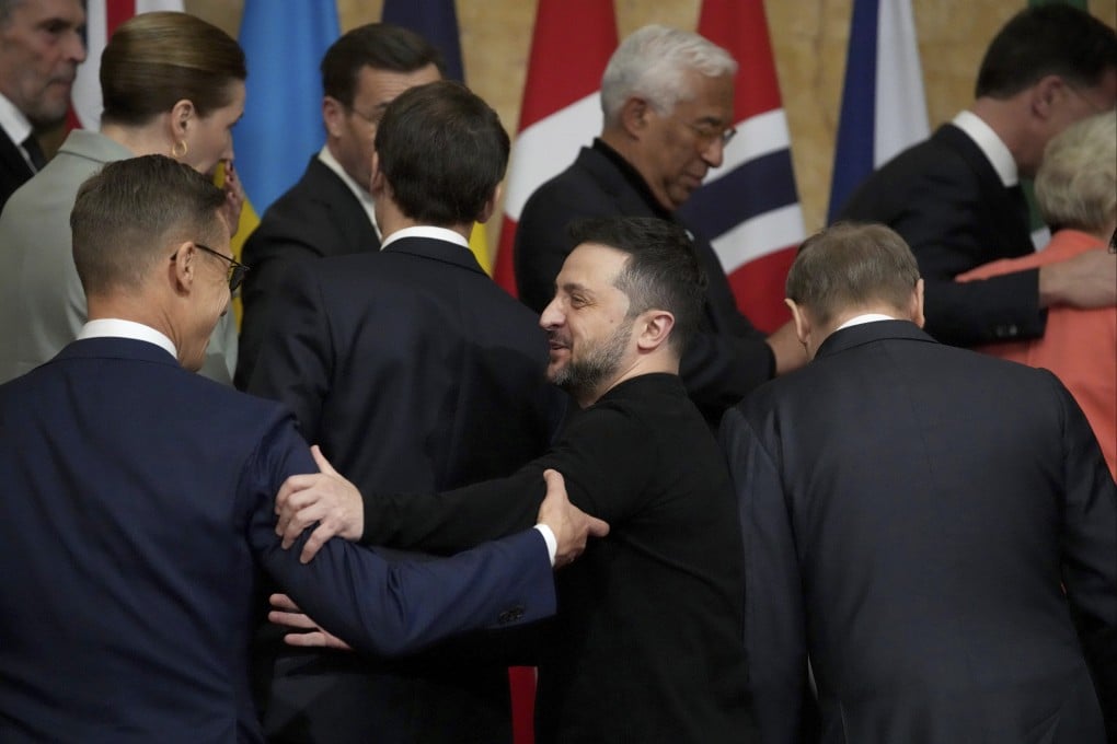 Ukraine’s President Volodymyr Zelensky at a summit on Ukraine in London, on Sunday. Photo: AP