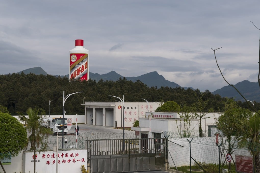 A 37-meter high replica of Maotai baijiu is pictured near the Maotai Airport in southwestern Guizhou province. Photo: Imaginechina