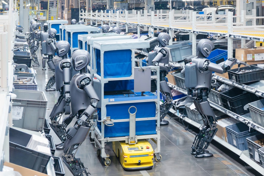 UBTech humanoid robots perform collaborative tasks in a Zeekr EV plant. Photo: Handout