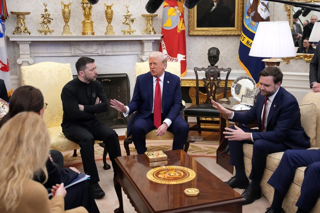 US President Donald Trump and his deputy J.D. Vance (right) have a testy exchange with Ukraine’s Volodymyr Zelensky (left) at the White House on February 28. Photo: Getty Images/TNS