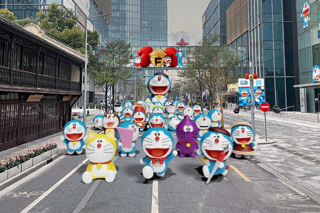 A 12-metre-tall inflatable Doraemon and  nearly 100 life-sized Doraemon sculptures will appear on Anyi Road in Shanghai on March 8. Photo: Handout