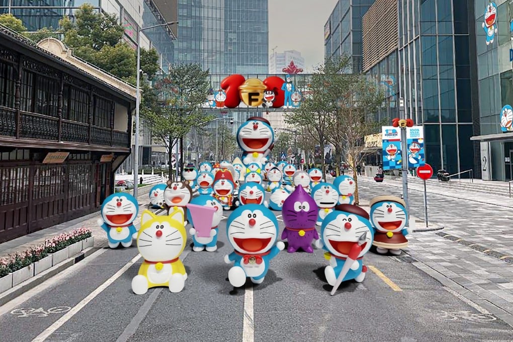 A 12-metre-tall inflatable Doraemon and nearly 100 life-sized Doraemon sculptures will appear on Anyi Road in Shanghai on March 8. Photo: Handout