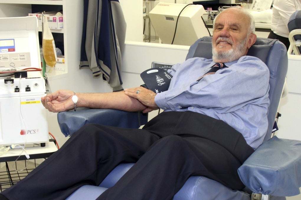James Harrison gives blood at a donation centre in Sydney in 2011. Photo: Australian Red Cross Lifeblood via AP