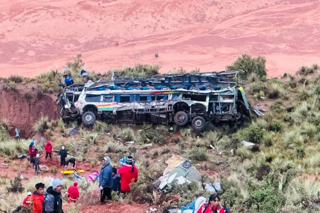 First responders at the site of the latest bus crash. Photo: Bolivia’s Attorney General via Reuters
