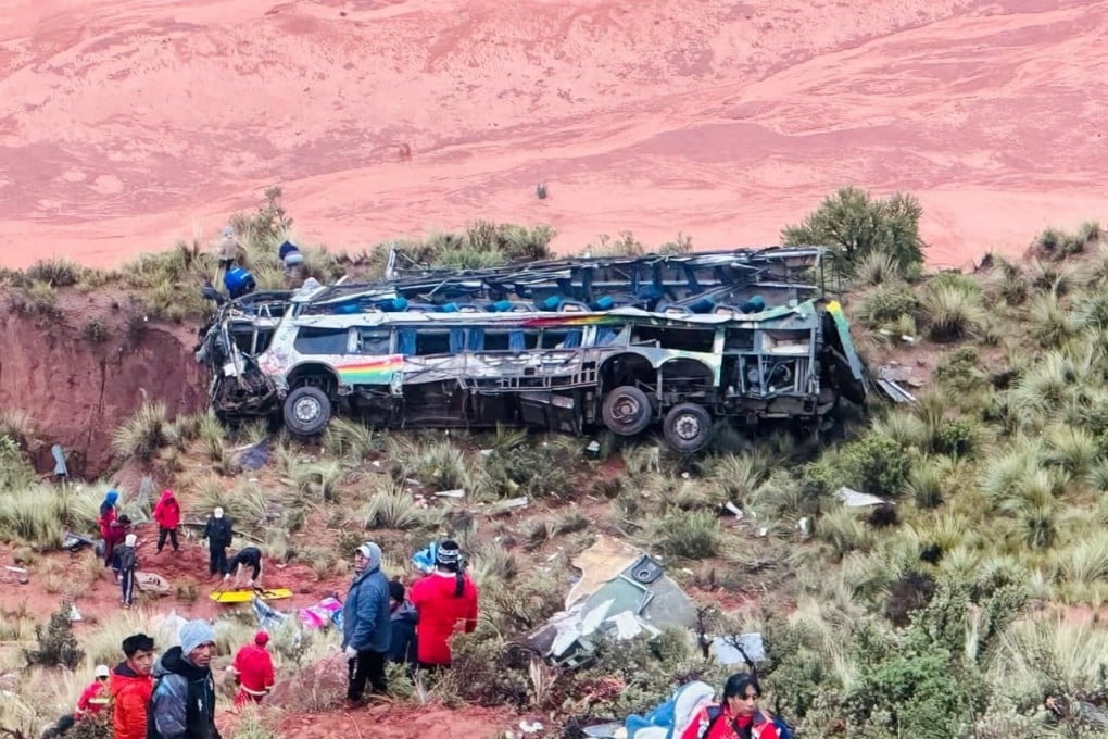 First responders at the site of the latest bus crash. Photo: Bolivia’s Attorney General via Reuters