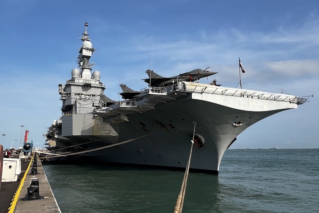 France’s nuclear-powered Charles de Gaulle aircraft carrier docks in Singapore’s Changi Naval Base on Tuesday. Photo: Jean Iau