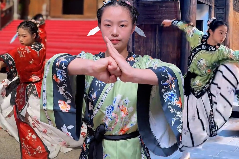 A teenage girl in China has gone viral online thanks to her remarkable martial arts skills. Photo: SCMP composite/Douyin