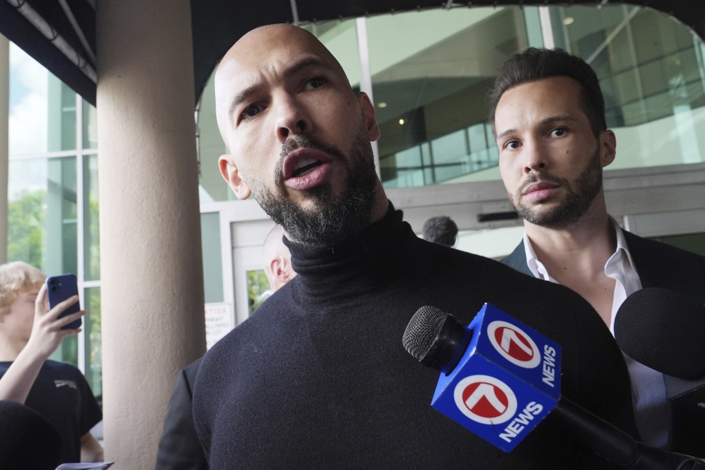 Influencer brothers Andrew and Tristan Tate arrive in Fort Lauderdale, Florida, on Thursday. Photo: AP