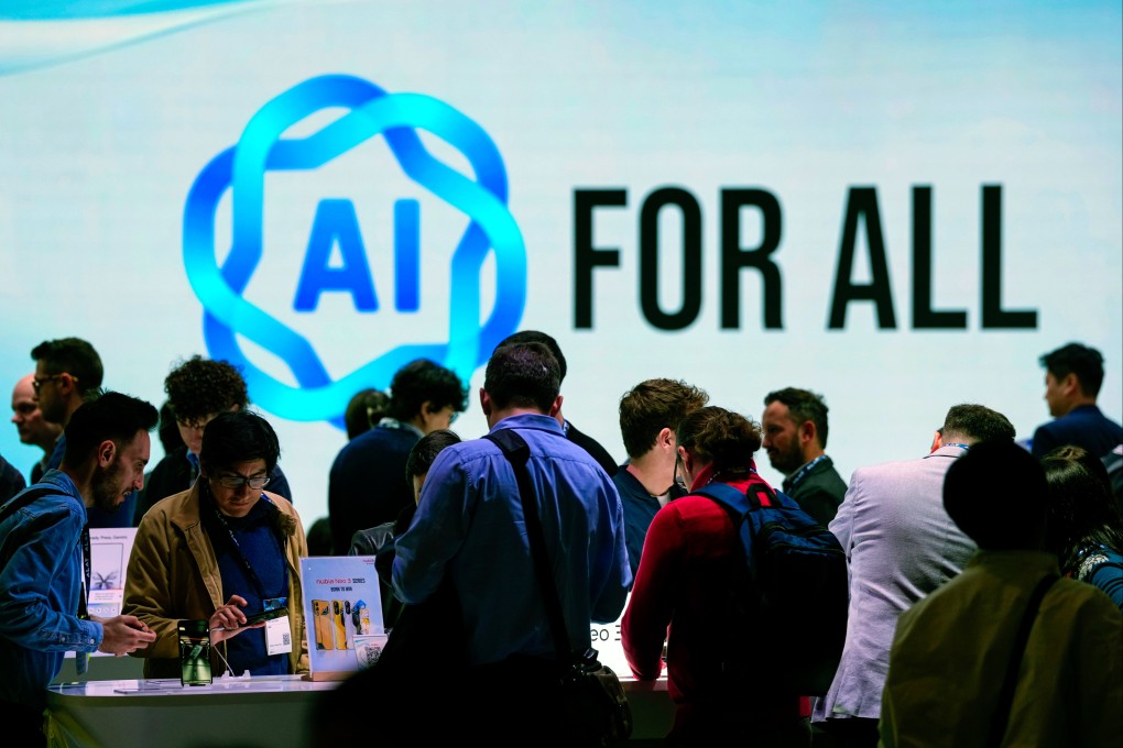 An AI sign from the Mobile World Congress in Barcelona, Spain on March 3, 2025