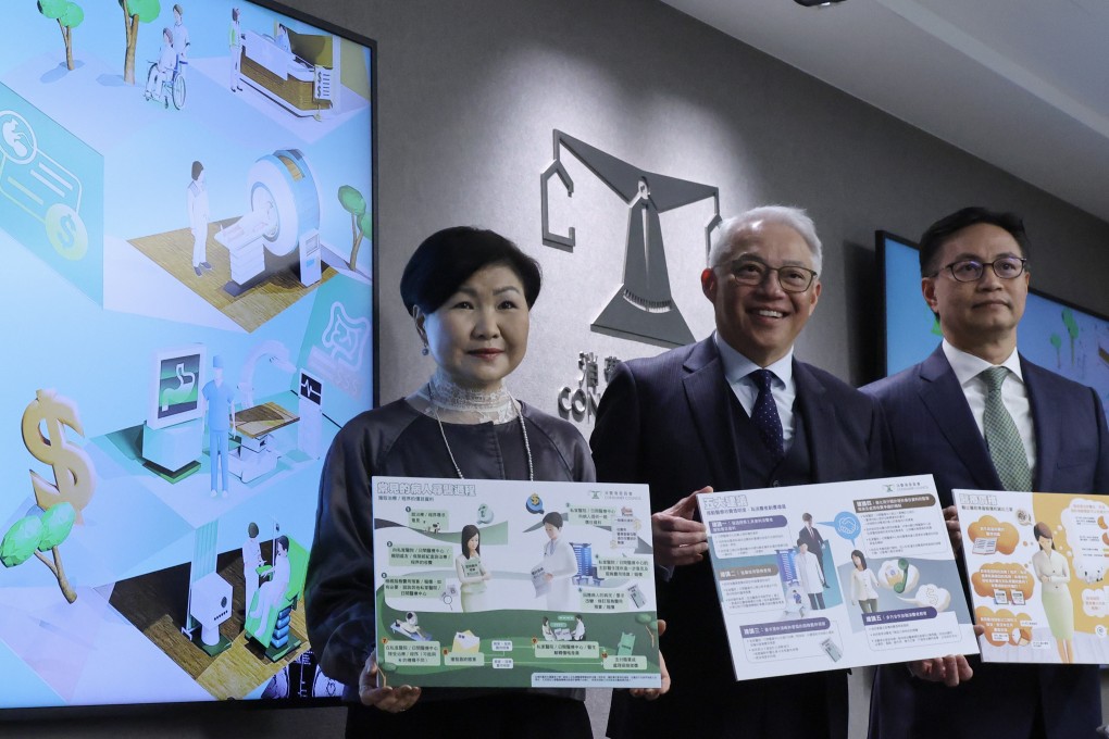 (From left) Council chief executive Gilly Wong Fung-han, chairman Clement Chan Kam-wing  and Selwyn Yu reveal the watchdog’s finding on private healthcare pricing. Photo: Nora Tam