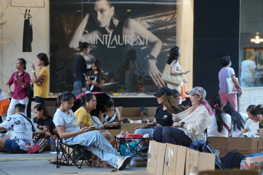 Migrant domestic workers spend their day off in Central, Hong Kong, in October 2023. Photo: Sam Tsang