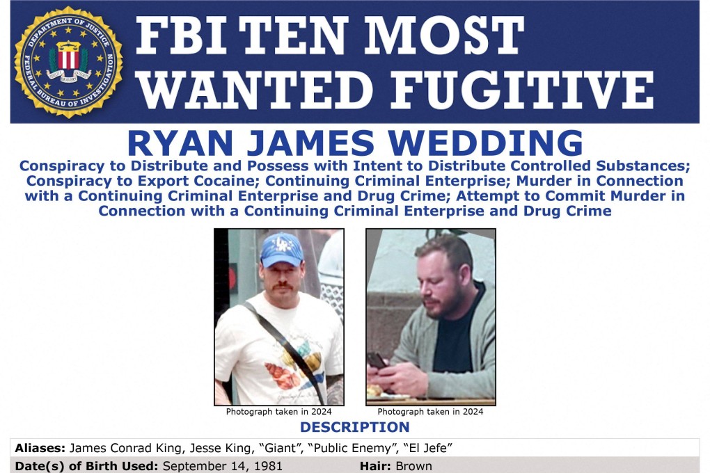 The FBI wanted poster for former Olympian Ryan James Wedding. Photo: FBI via AFP