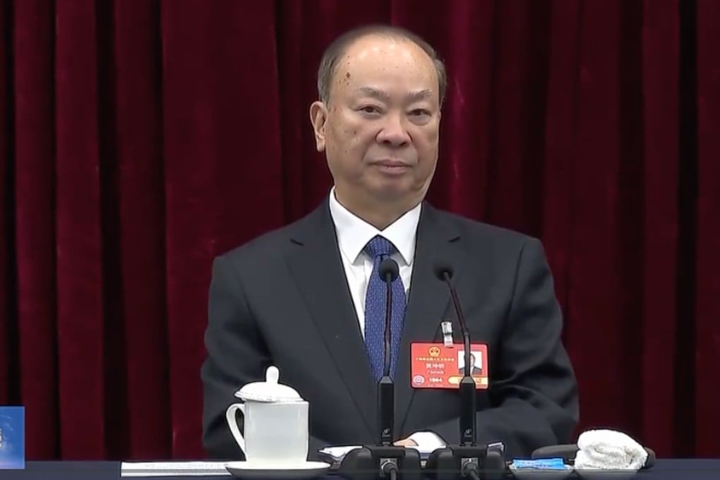 Guangdong party secretary Huang Kunming appears alongside his provincial deputies at a gathering with the press during the “two sessions” parliamentary meetings in Beijing. Photo: Weibo