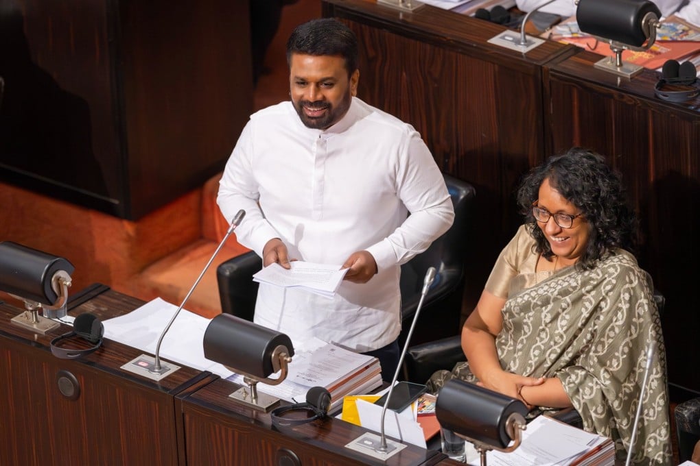 Sri Lanka’s President Anura Kumara Dissanayake (left) presenting the 2025 budget proposal to parliament in Colombo on February 17. Photo: EPA-EFE