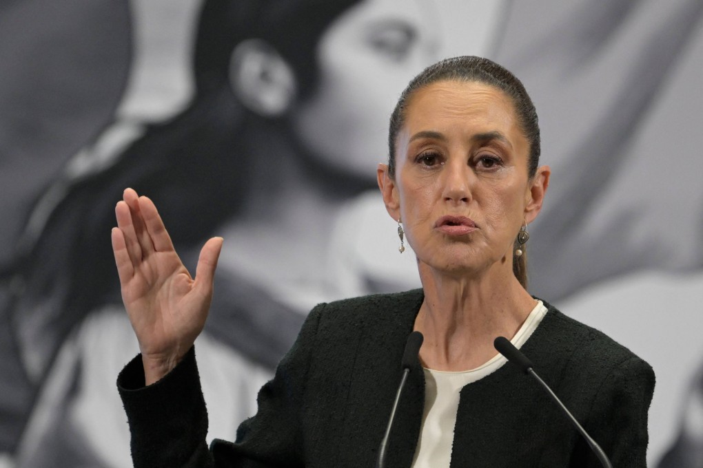 Mexico’s President Claudia Sheinbaum speaks during her daily press conference at the National Palace in Mexico City on Thursday. Photo: AFP