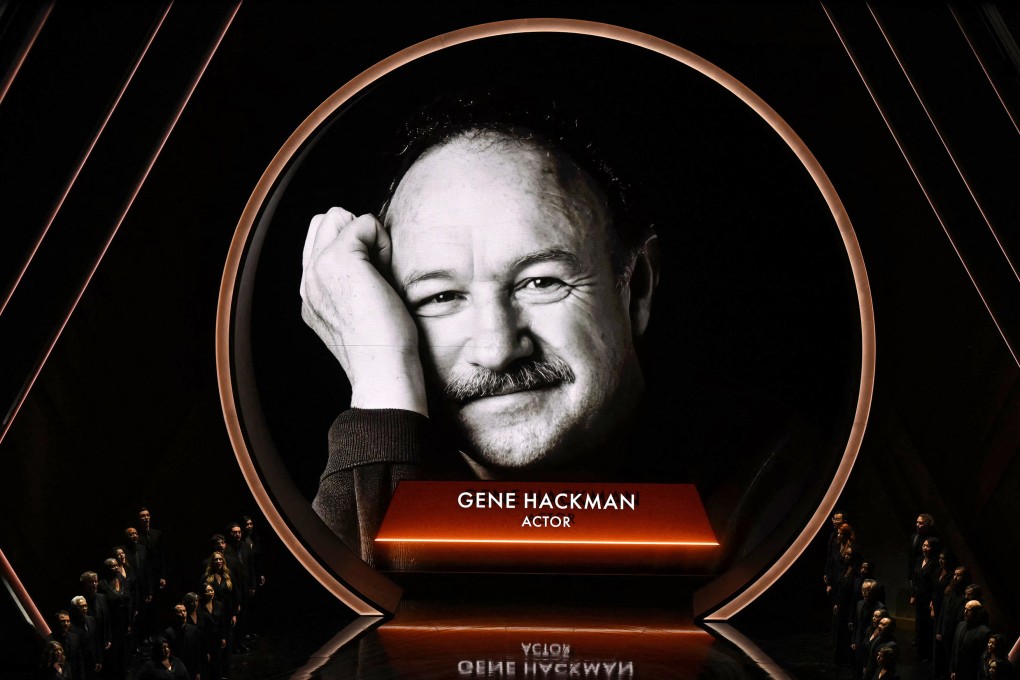 An image of late actor Gene Hackman is seen on a screen during an “In Memoriam” segment at the 97th Annual Academy Awards in Los Angeles on Sunday. Photo: TNS
