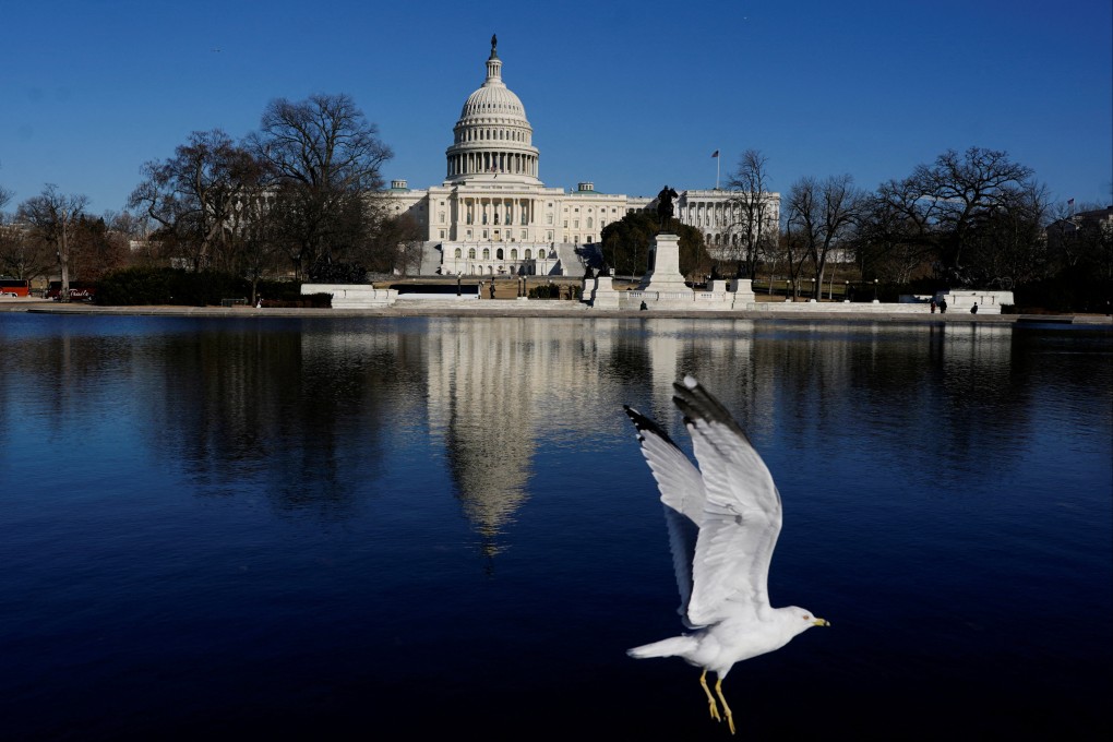 A bird flies near the US Capitol building in Washington in February. Photo: Reuters