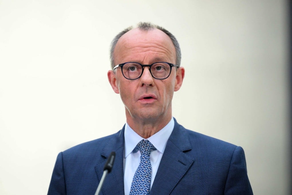 The leader of Germany’s Christian Democratic Union (CDU) party Friedrich Merz giving a statement in Berlin on Saturday. Photo: AFP