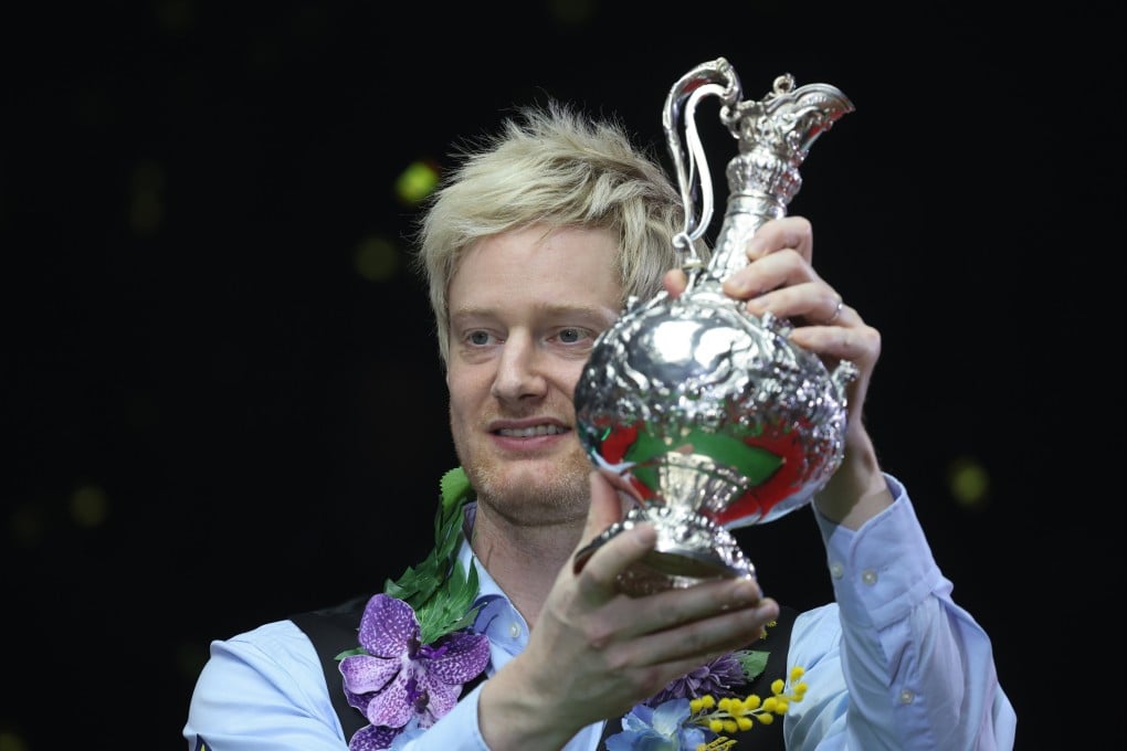 Neil Robertson poses with the trophy after winning the World Grand Prix final at Kai Tak Arena. Photo: Dickson Lee