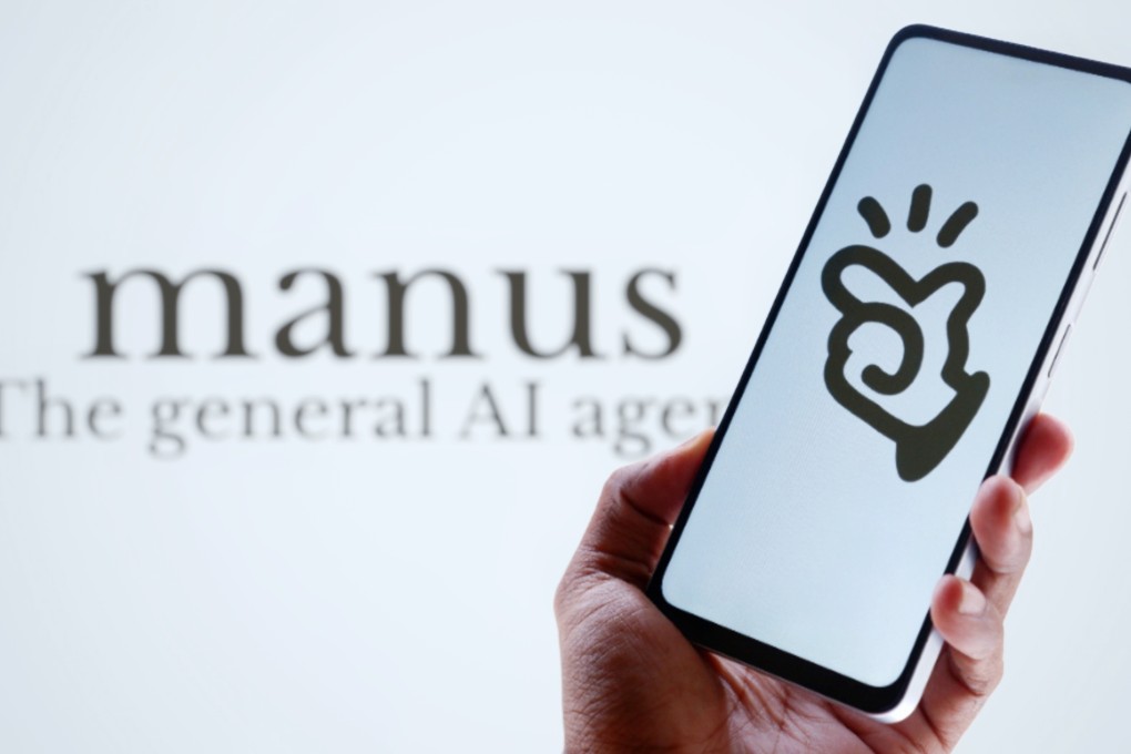 The Manus logo is seen on a smartphone in this arranged photo taken March 9, 2025. Photo: Shutterstock Images