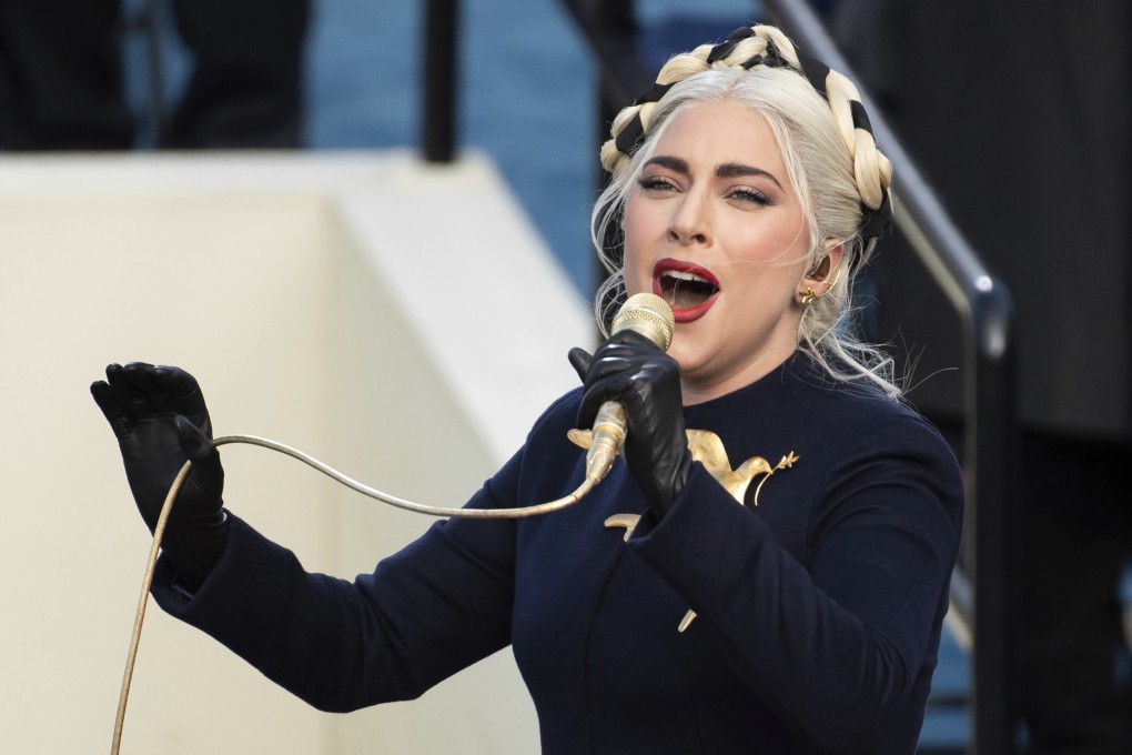 Lady Gaga sings the national anthem during Joe Biden’s inauguration in Washington on January 20, 2021. Photo: Pool/AP