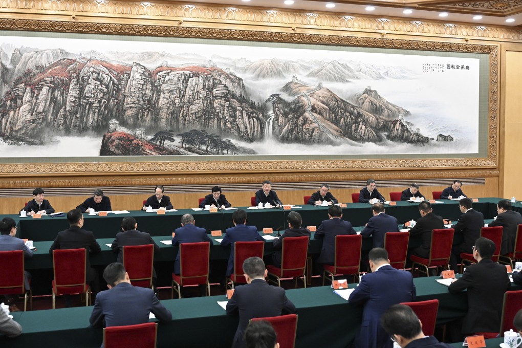 President Xi Jinping, other leading officials and representatives of the private sector at a meeting in Beijing last month. Photo: Xinhua