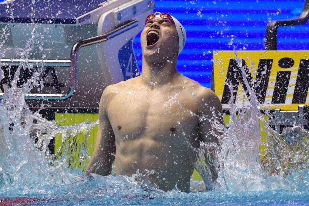 China’s Sun Yang celebrates after winning the 400m freestyle at the 2019 World Championships in Gwangju, South Korea. Photo: AFP