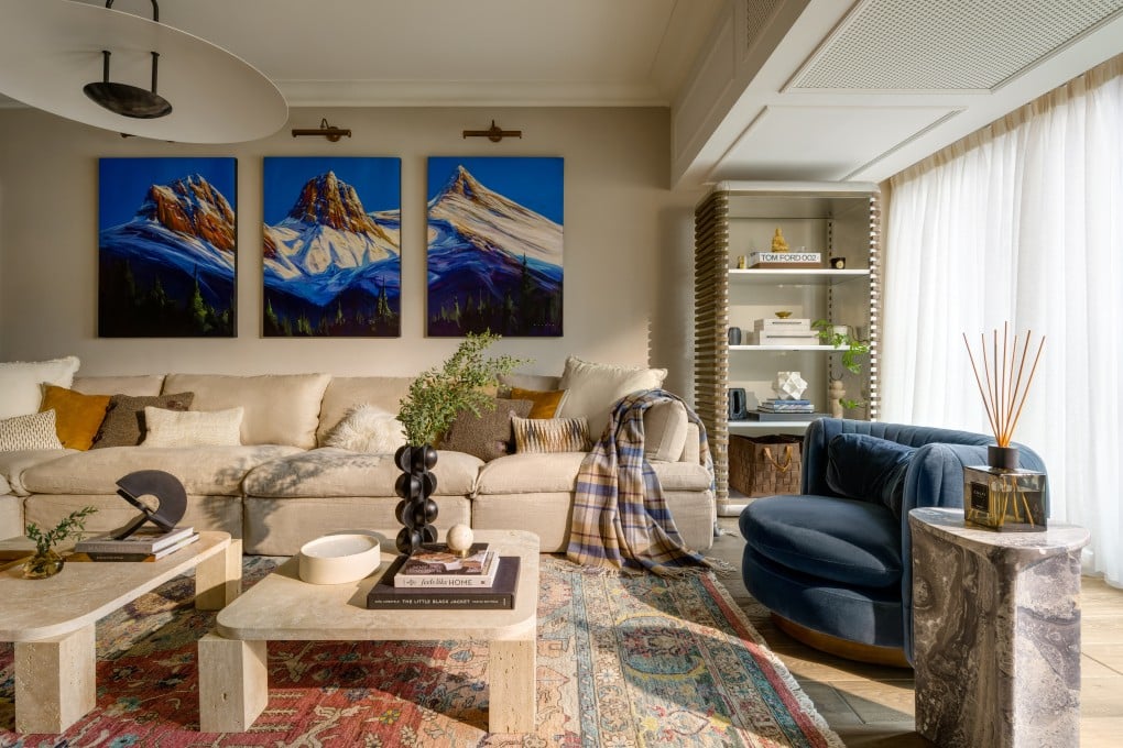The living room of Ashley Tang and Troy Martin’s Mid-Levels home, designed by Liquid Interiors. Photo: Steven Ko Photography