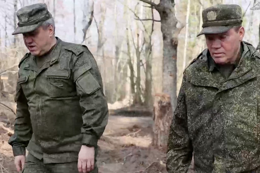 Chief of Russia’s General Staff, Valery Gerasimov (right), inspects troops in a location given as Kursk region, Russia. Photo: Russian Defence Ministry via Reuters