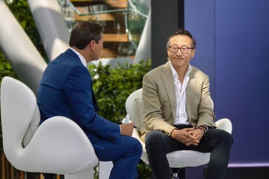 Alibaba Group Holding chairman Joe Tsai speaks at an event at Singapore’s Changi Airport on Wednesday. Photo: Handout