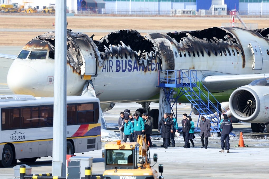Flames ripped through the Air Busan plane that was set to depart for Hong Kong in January. Photo: EPA-EFE