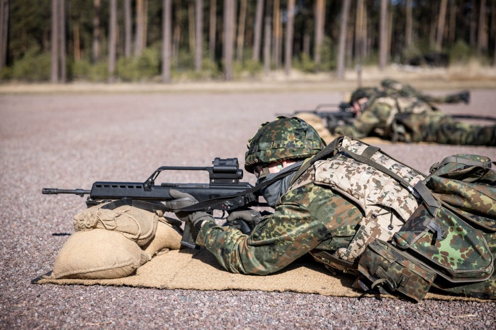 German reservists undergo shooting training at the barracks in Beelitz, near Berlin, on March 6. Photo: Reuters