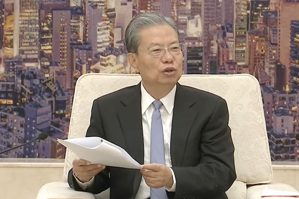 Zhao Leji meets state media employees on Wednesday a day after missing the NPC closing session due to ill health. Photo: CCTV