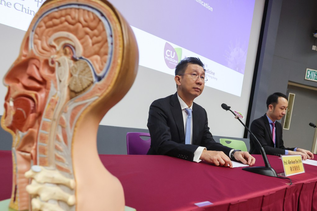 Professor Allen Chan (left) and assistant professor Jacky Lam of CUHK’s department of chemical pathology hold a press briefing at Prince of Wales Hospital to share details of a new test developed to detect nasopharyngeal cancer. Photo: Jonathan Wong