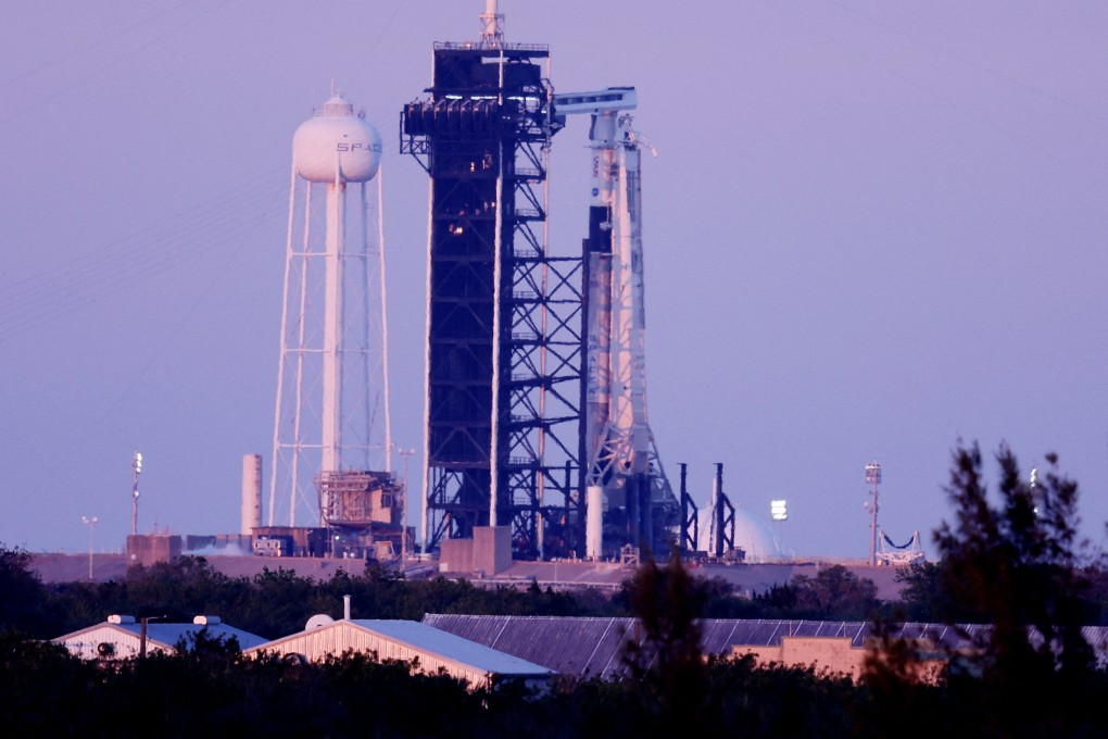 SpaceX’s Falcon 9 rocket is seen after the Crew-10 launch at the Kennedy Space Centre in Cape Canaveral, Florida, was delayed on Wednesday. Photo: Reuters