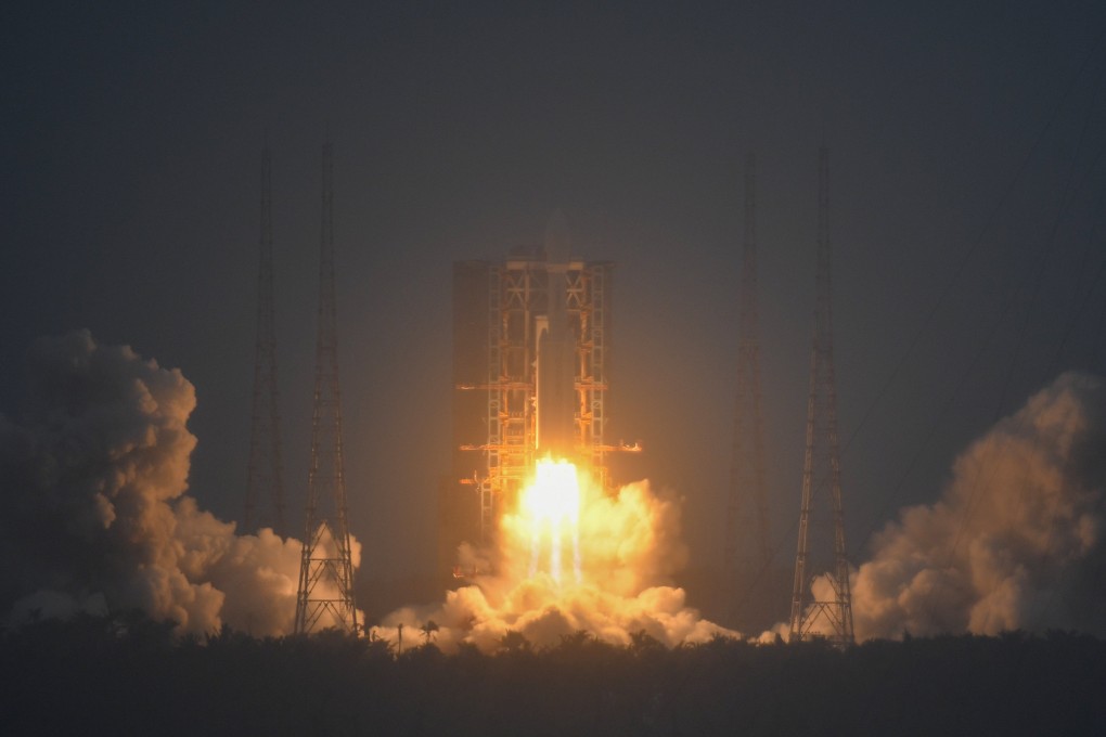 A Long March-8 Y6 rocket carrying 18 satellites blasts off from the commercial spaceport in Hainan province on Wednesday. Photo: Xinhua