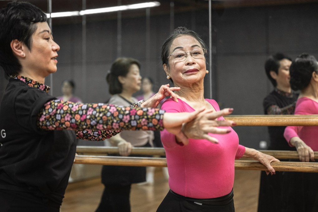 Silver Ballet participant Mary Chan (right) practises at the Hong Kong Cultural Centre, in Tsim Sha Tsui. Photo: Eugene Chan