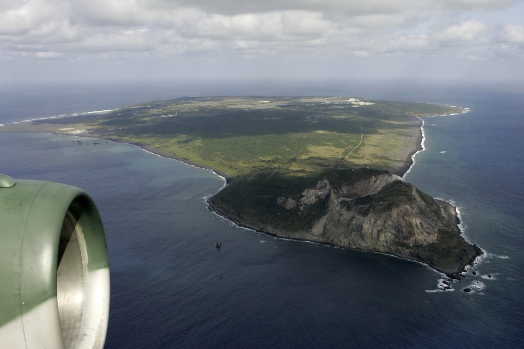 Iwo Jima, with Mount Suribachi in the foreground, is seen from a Japanese Air Self Defence Force C-1 transport plane. Iwo Jima was the site of a fierce battle between Japanese and US forces for control of airfields on the island during World War II. Photo: Reuters
