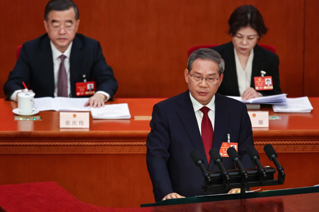 Premier Li Qiang speaks during the opening ceremony of the third session of China’s 14th National People’s Congress on March 5. Photo: EPA-EFE