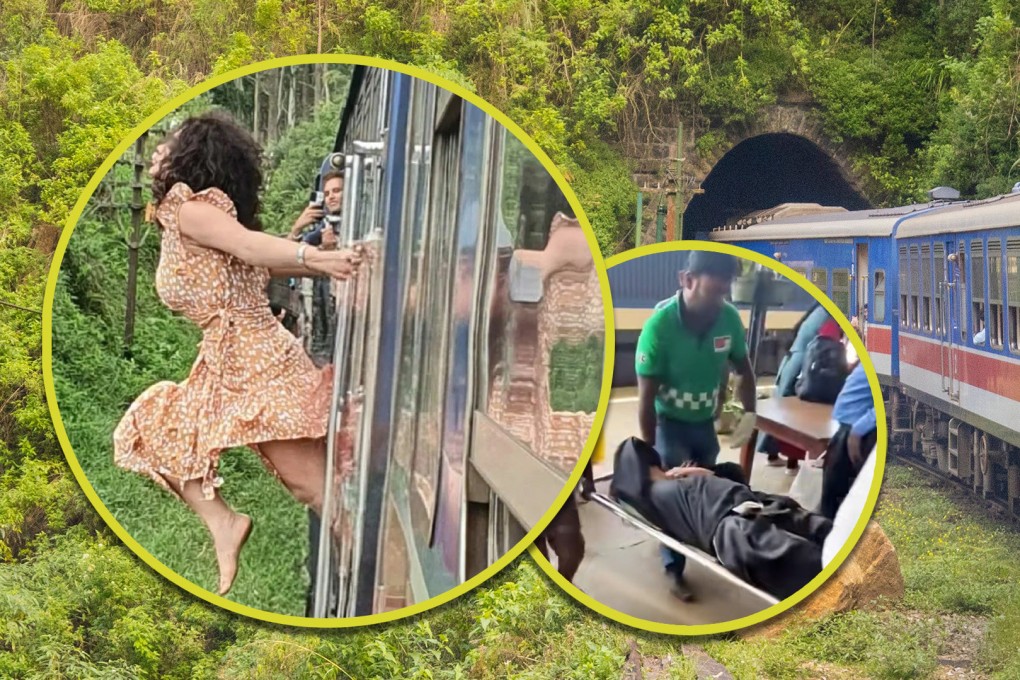 A Chinese tourist has been critically injured in Sri Lanka after she leaned out of a train to have her photograph taken. Photo: SCMP composite/Shutterstock/RedNote/Douyin